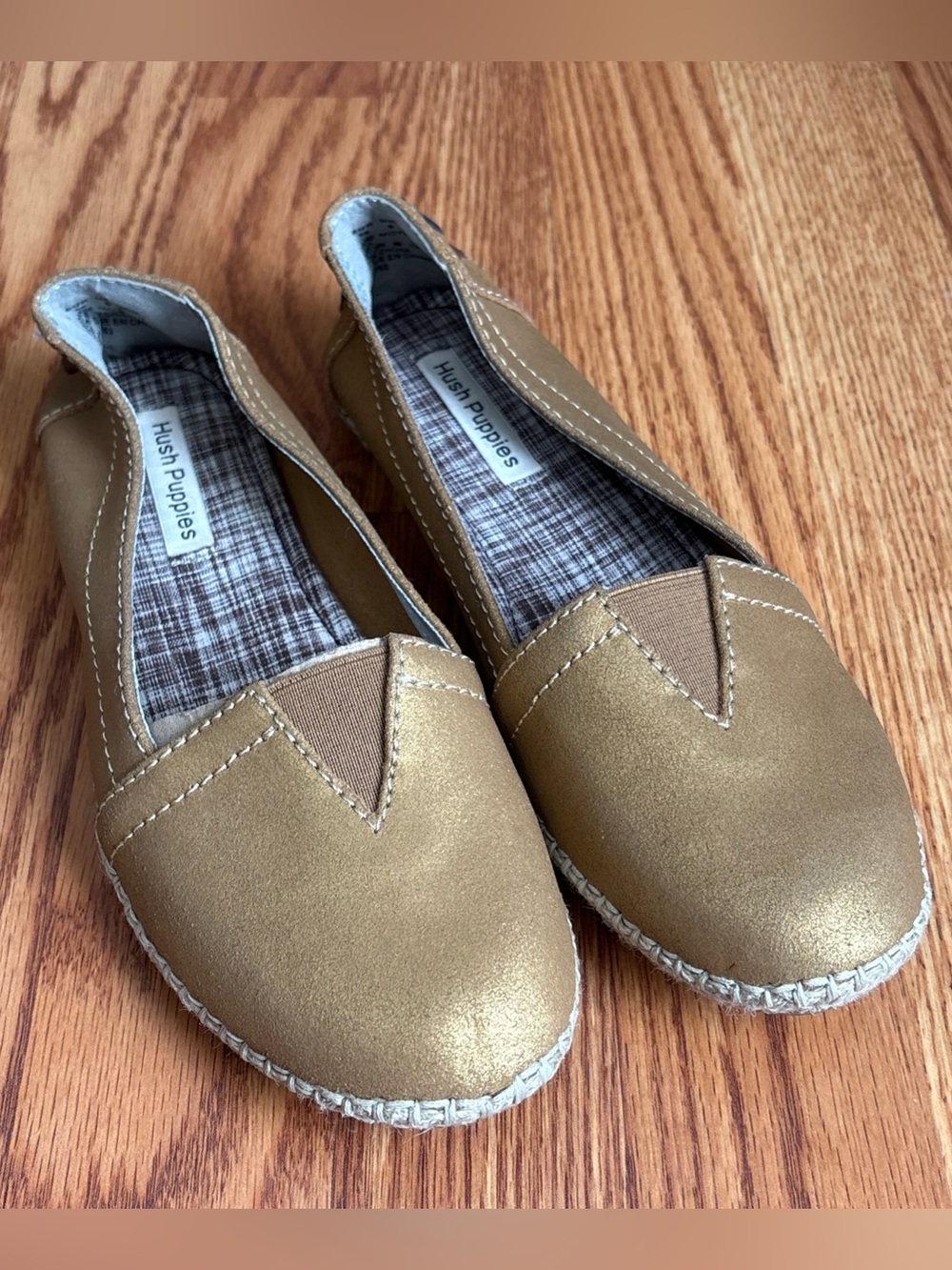Hush Puppies Espadrille Flats Metallic Gold w/Jute Wrapped Sole Women's Size 7
